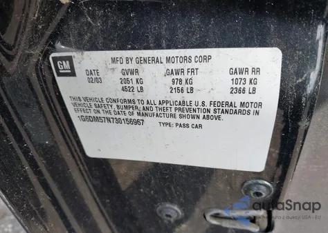 2003 Cadillac Cts Standard z USA, uszkodzony, nr VIN 1G6DM57N730156967